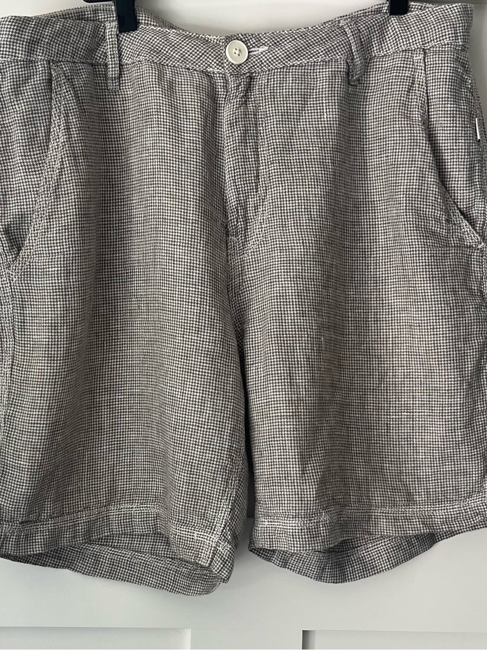 Onia Linen Shorts Men’s 34 Austin Houndstooth Greige 100% Linen.